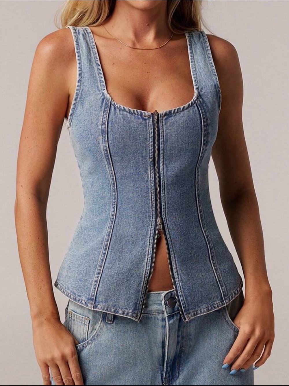 Forever 21 x SHEIN NWT Light Blue Denim Corset Zip Tank Size Small